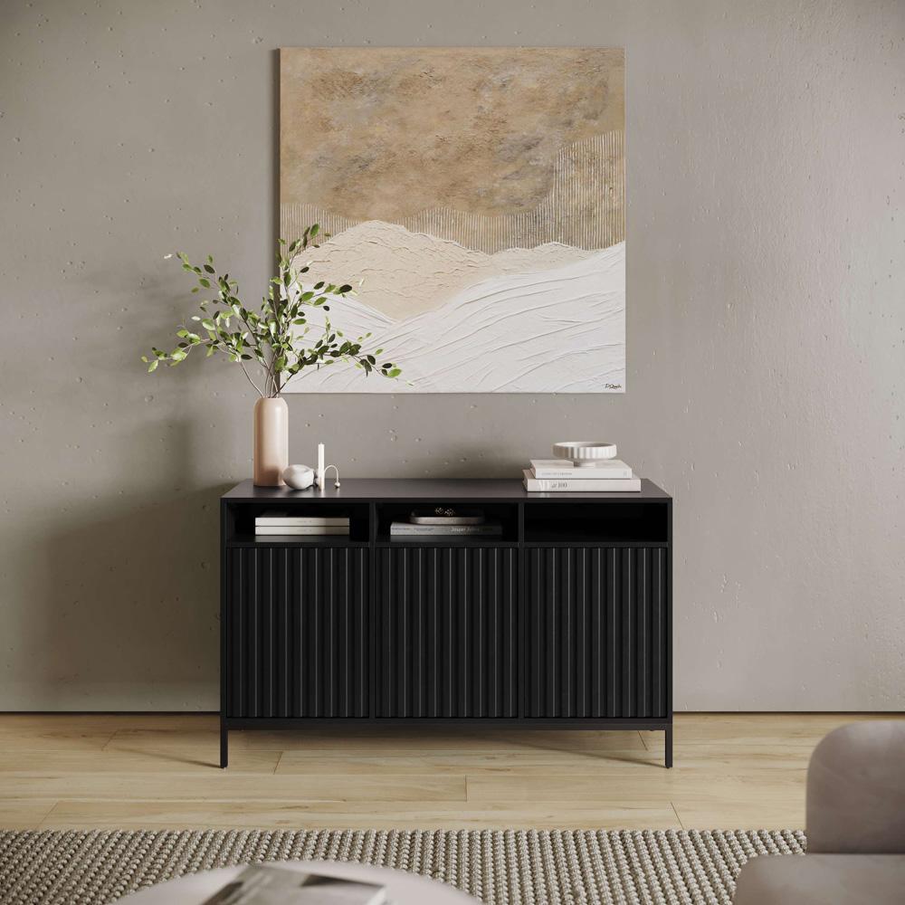 Jofran - Ryder 50in Modern Fluted Door Solid Wood Console Storage TV Stand Cabinet in Black - 2428-50V veiw 10