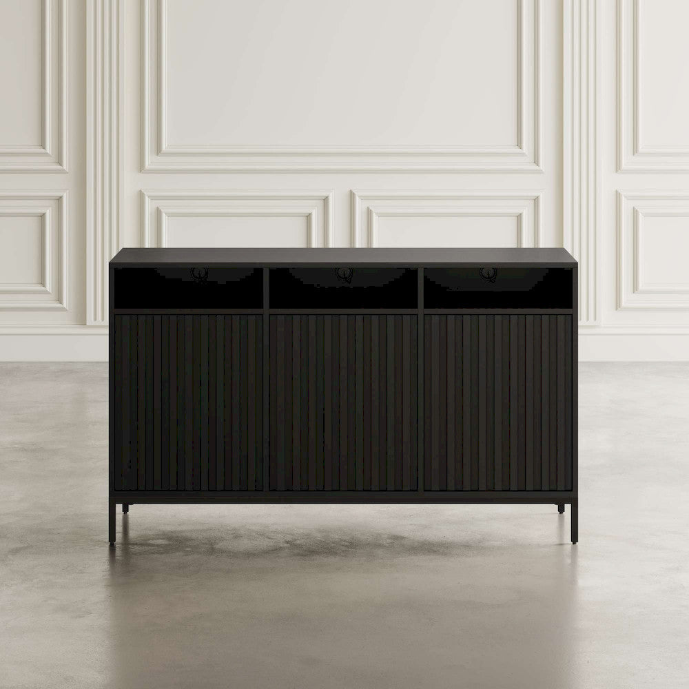 Jofran - Ryder 50in Modern Fluted Door Solid Wood Console Storage TV Stand Cabinet in Black - 2428-50V view 5