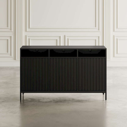 Jofran - Ryder 50in Modern Fluted Door Solid Wood Console Storage TV Stand Cabinet in Black - 2428-50V view 5