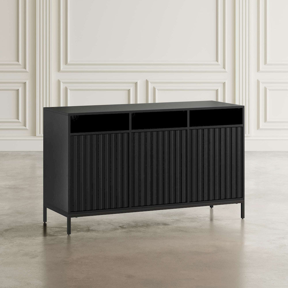 Jofran - Ryder 50in Modern Fluted Door Solid Wood Console Storage TV Stand Cabinet in Black - 2428-50V view 6
