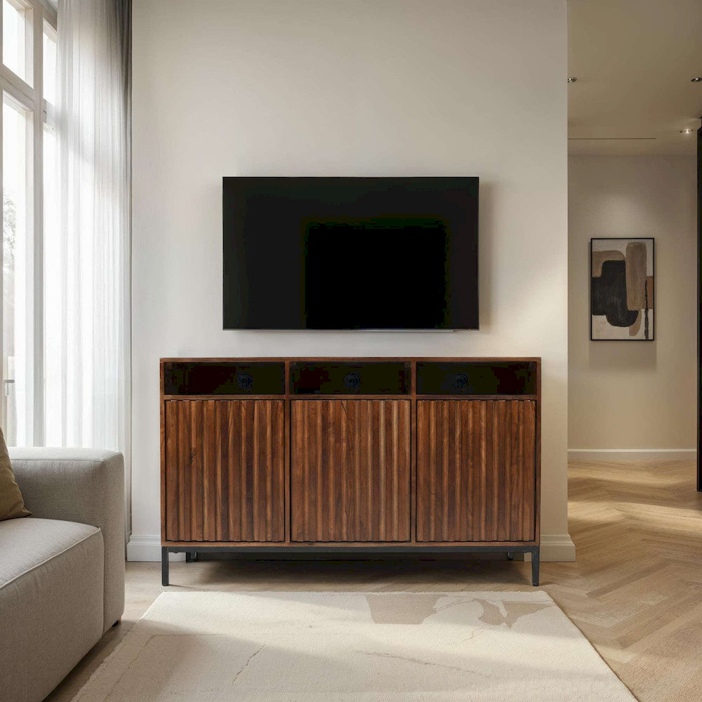 Jofran - Ryder 50in Modern Fluted Door Solid Wood Console Storage TV Stand Cabinet - Walnut - 2427-50V view 5