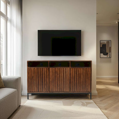 Jofran - Ryder 50in Modern Fluted Door Solid Wood Console Storage TV Stand Cabinet - Walnut - 2427-50V view 5