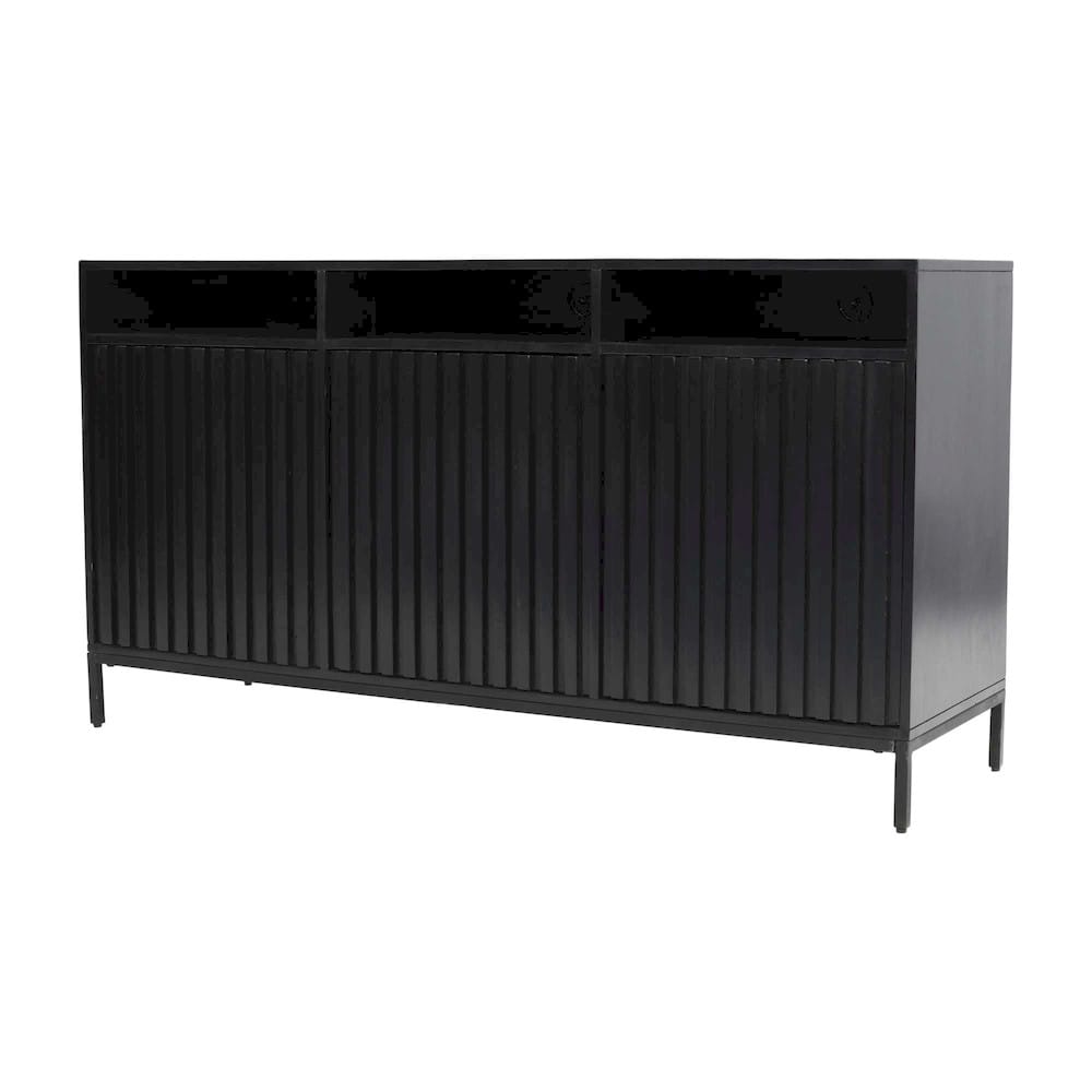 Jofran - Ryder 60in Modern Fluted Door Solid Wood Console Storage TV Stand Cabinet - Black - 2428-60V view 3