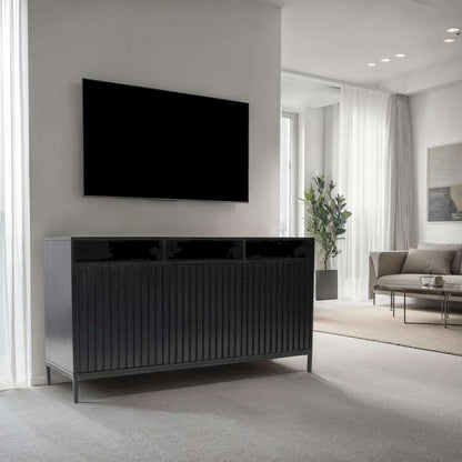 Jofran - Ryder 60in Modern Fluted Door Solid Wood Console Storage TV Stand Cabinet - Black - 2428-60V view 6