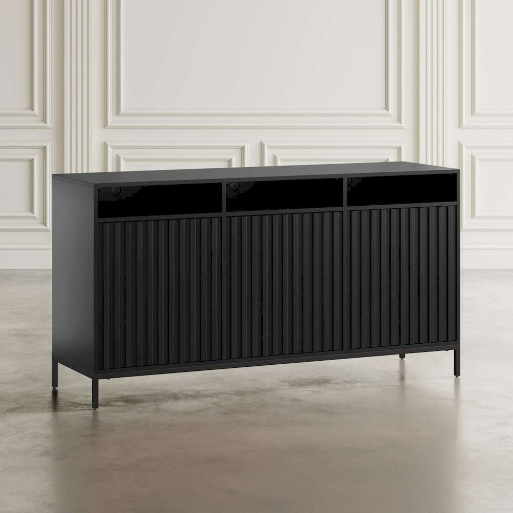 Jofran - Ryder 60in Modern Fluted Door Solid Wood Console Storage TV Stand Cabinet - Black - 2428-60V view 7