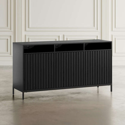 Jofran - Ryder 60in Modern Fluted Door Solid Wood Console Storage TV Stand Cabinet - Black - 2428-60V view 7