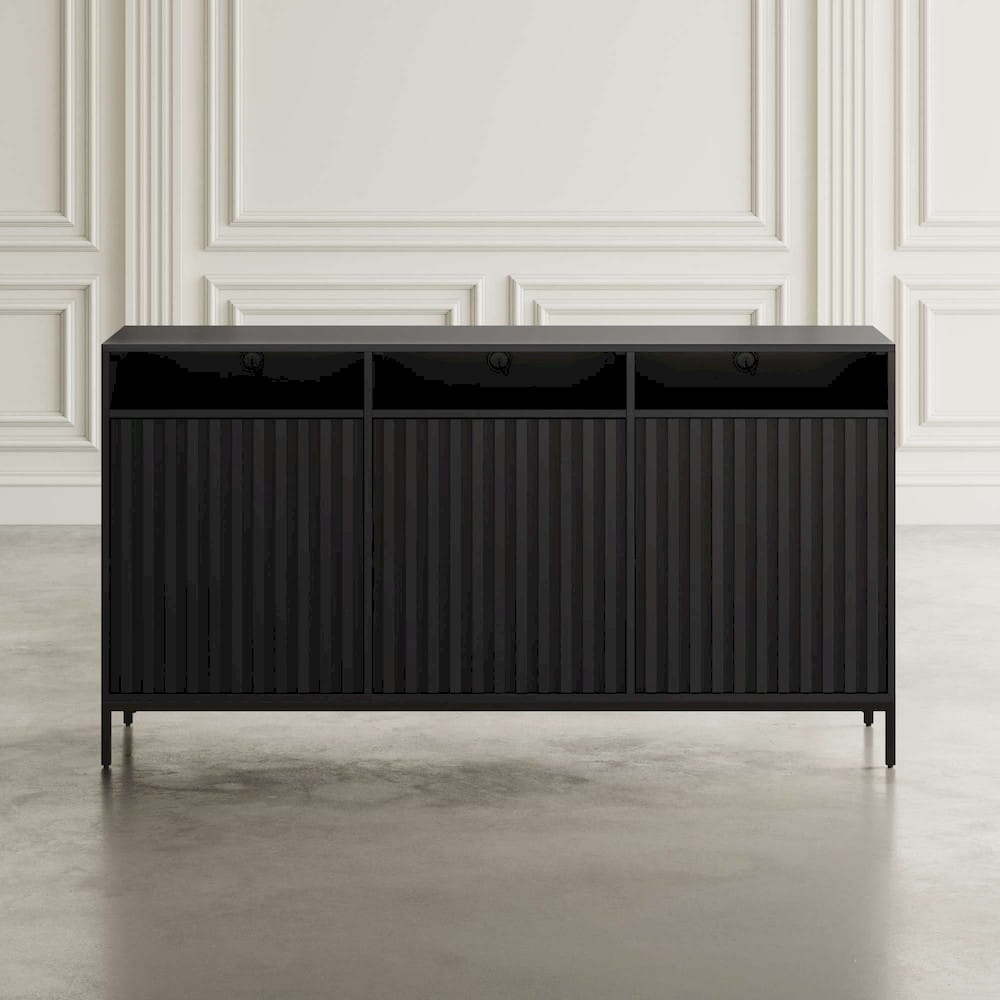 Jofran - Ryder 60in Modern Fluted Door Solid Wood Console Storage TV Stand Cabinet - Black - 2428-60V view 8