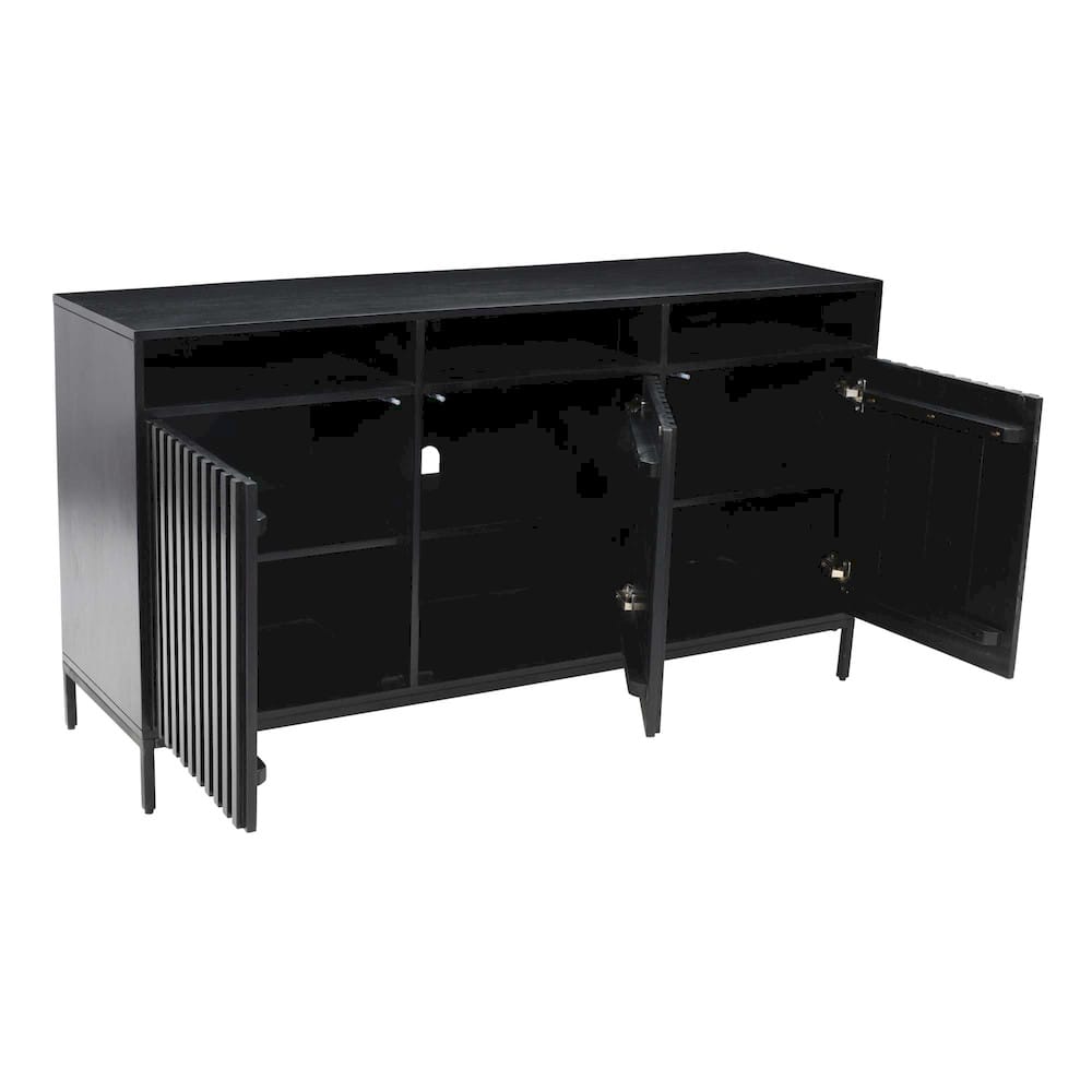 Jofran - Ryder 60in Modern Fluted Door Solid Wood Console Storage TV Stand Cabinet - Black - 2428-60V view 10