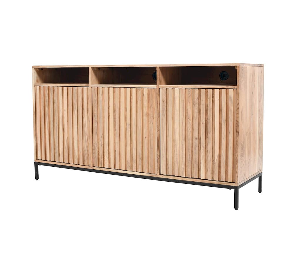 Jofran - Ryder 60in Modern Fluted Door Solid Wood Console Storage TV Stand Cabinet - Natural - 2429-60V view 2