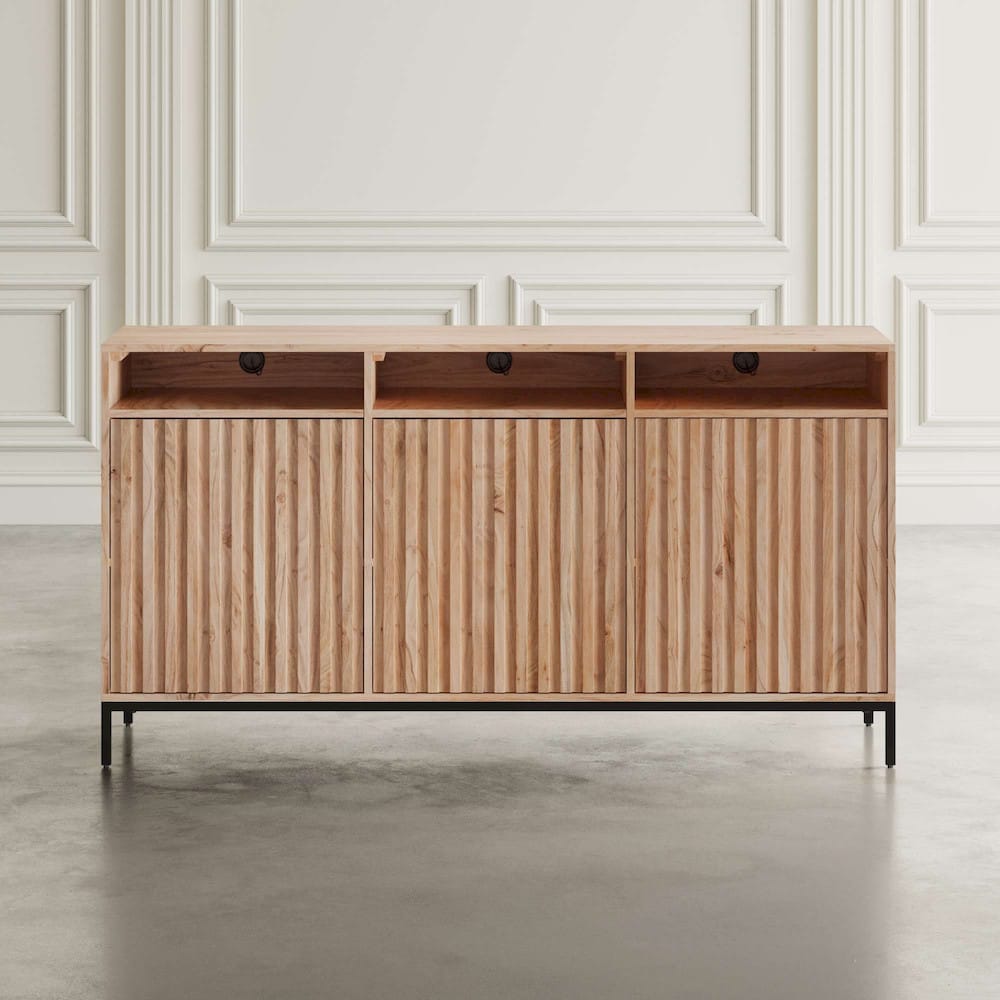 Jofran - Ryder 60in Modern Fluted Door Solid Wood Console Storage TV Stand Cabinet - Natural - 2429-60V view 5
