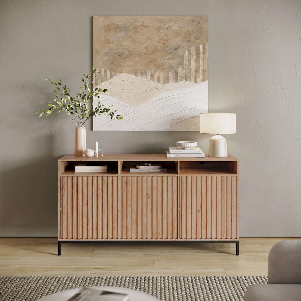 Jofran - Ryder 60in Modern Fluted Door Solid Wood Console Storage TV Stand Cabinet - Natural - 2429-60V view 11