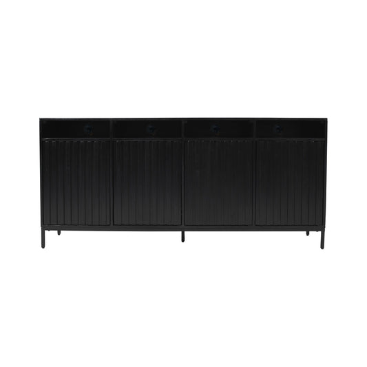 Jofran - Ryder 70in Modern Fluted Door Solid Wood Console Storage TV Stand Cabinet in Black - 2428-70V veiw 1