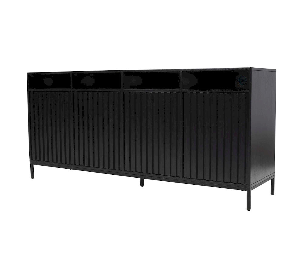 Jofran - Ryder 70in Modern Fluted Door Solid Wood Console Storage TV Stand Cabinet in Black - 2428-70V view 3