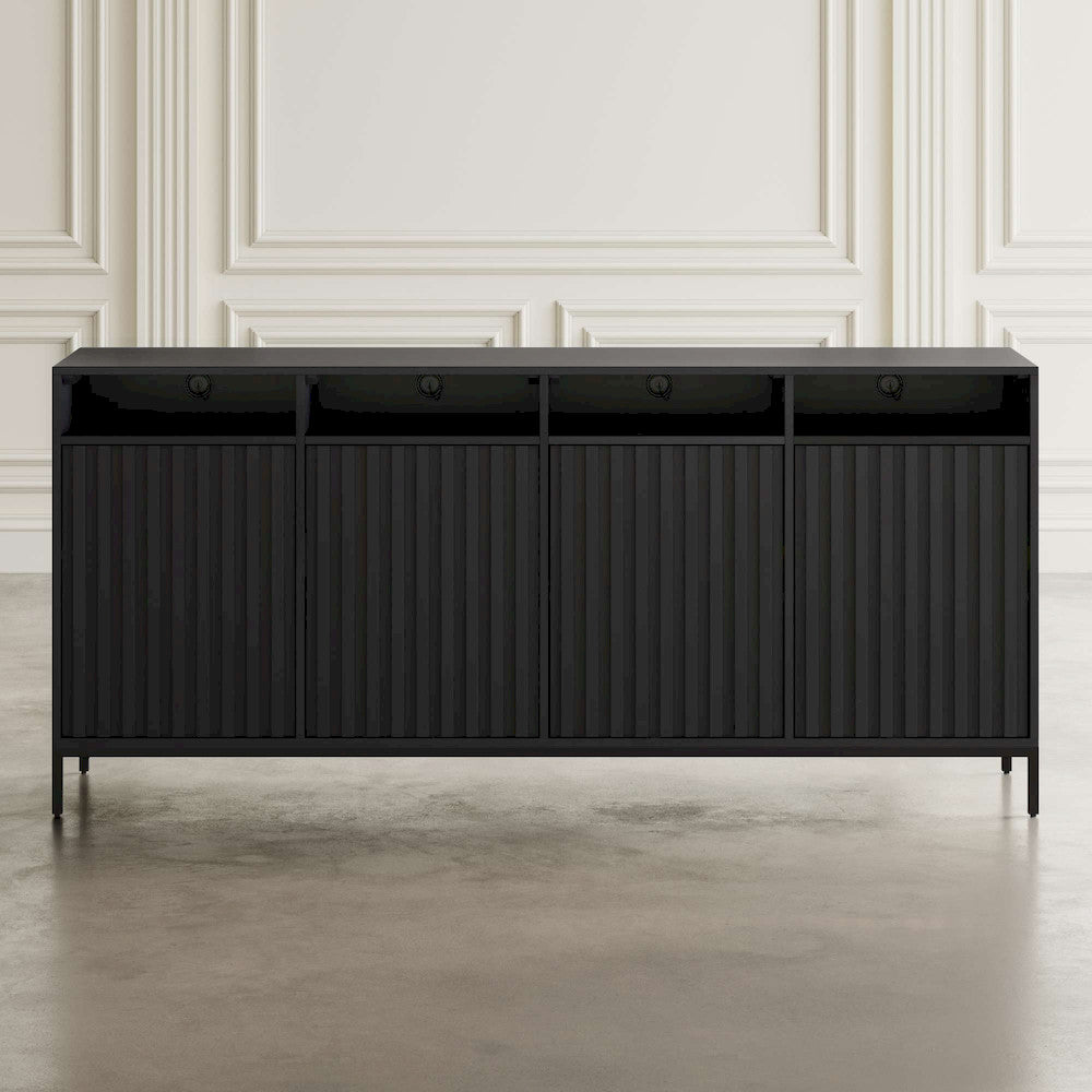 Jofran - Ryder 70in Modern Fluted Door Solid Wood Console Storage TV Stand Cabinet in Black - 2428-70V view 4