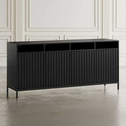 Jofran - Ryder 70in Modern Fluted Door Solid Wood Console Storage TV Stand Cabinet in Black - 2428-70V view 5