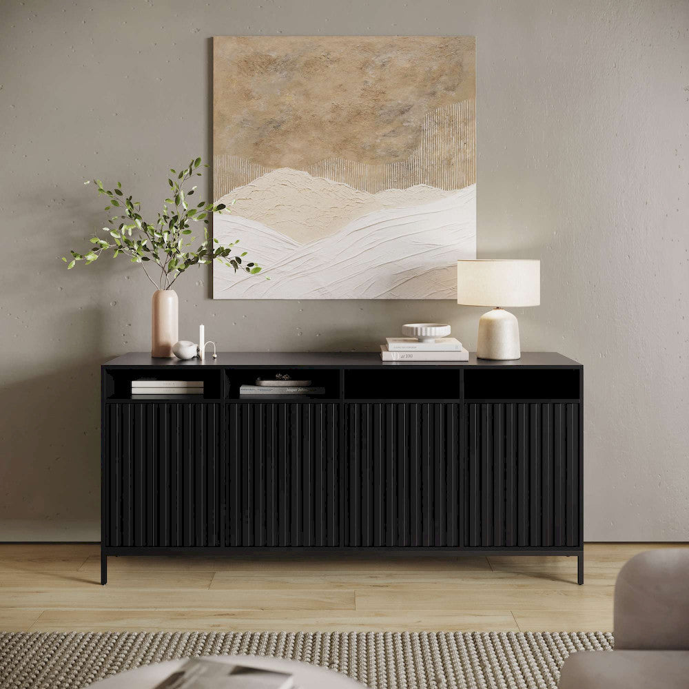 Jofran - Ryder 70in Modern Fluted Door Solid Wood Console Storage TV Stand Cabinet in Black - 2428-70V view 10