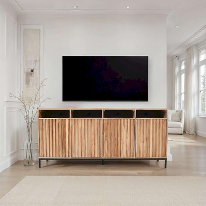 Jofran - Ryder 70in Modern Fluted Door Solid Wood Console Storage TV Stand Cabinet - Natural - 2429-70V view 5
