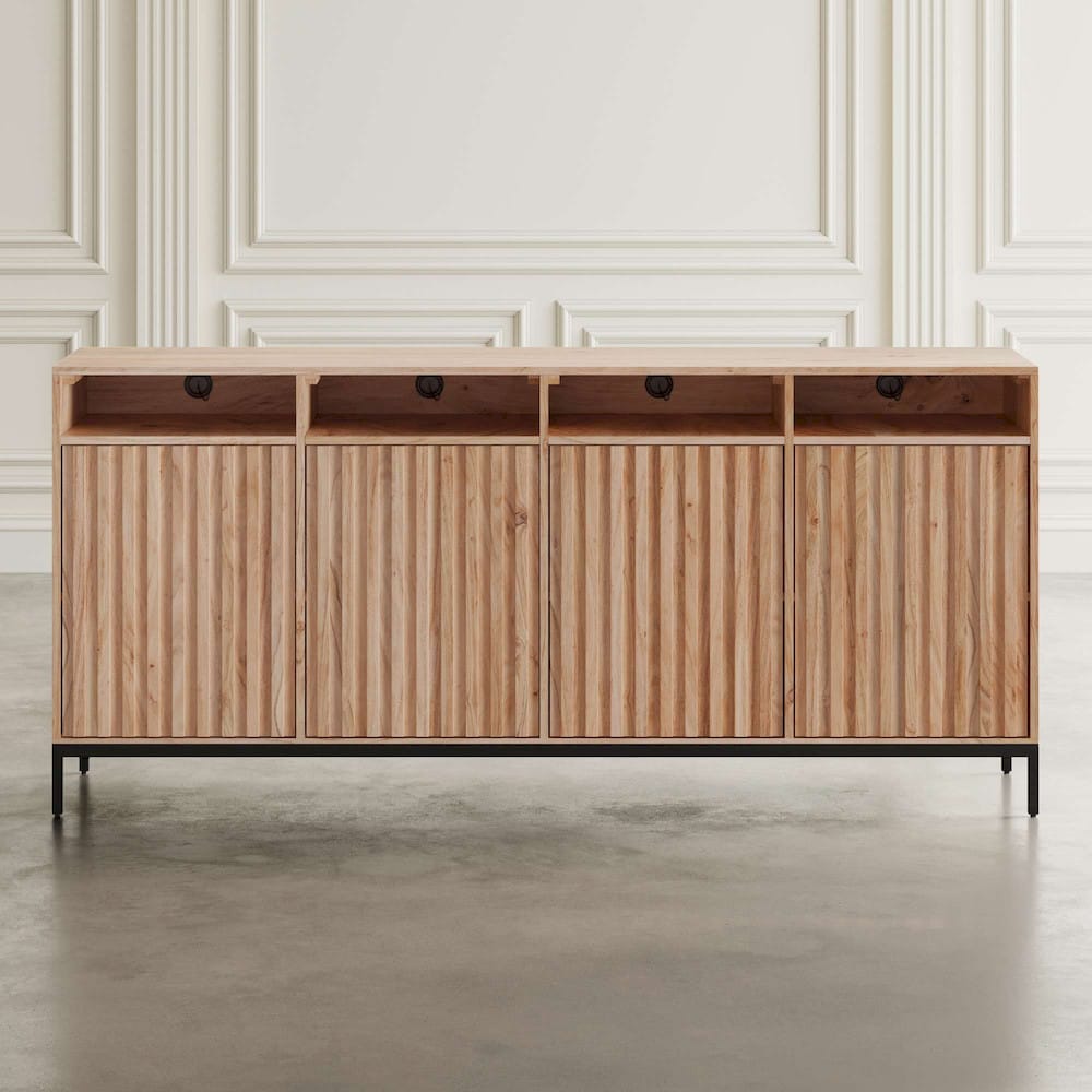 Jofran - Ryder 70in Modern Fluted Door Solid Wood Console Storage TV Stand Cabinet - Natural - 2429-70V view 7