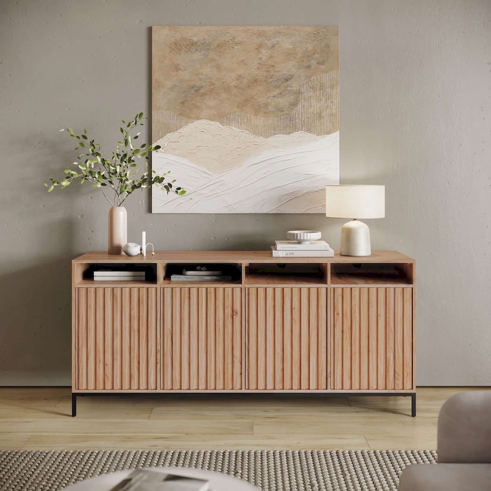 Jofran - Ryder 70in Modern Fluted Door Solid Wood Console Storage TV Stand Cabinet - Natural - 2429-70V view 12