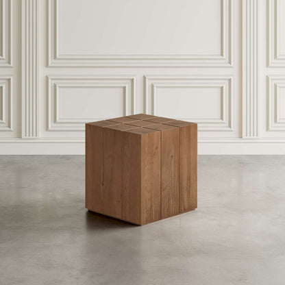 Jofran - Sequoia 22in Solid Wood Modern Rustic Cube Carved End Table in Rustic Brown - 2350-3 view 5