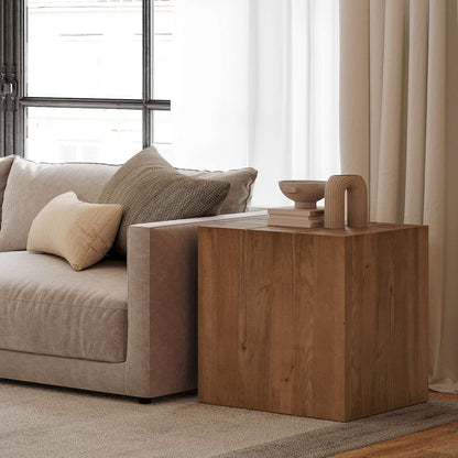 Jofran - Sequoia 22in Solid Wood Modern Rustic Cube Carved End Table in Rustic Brown - 2350-3 view 10