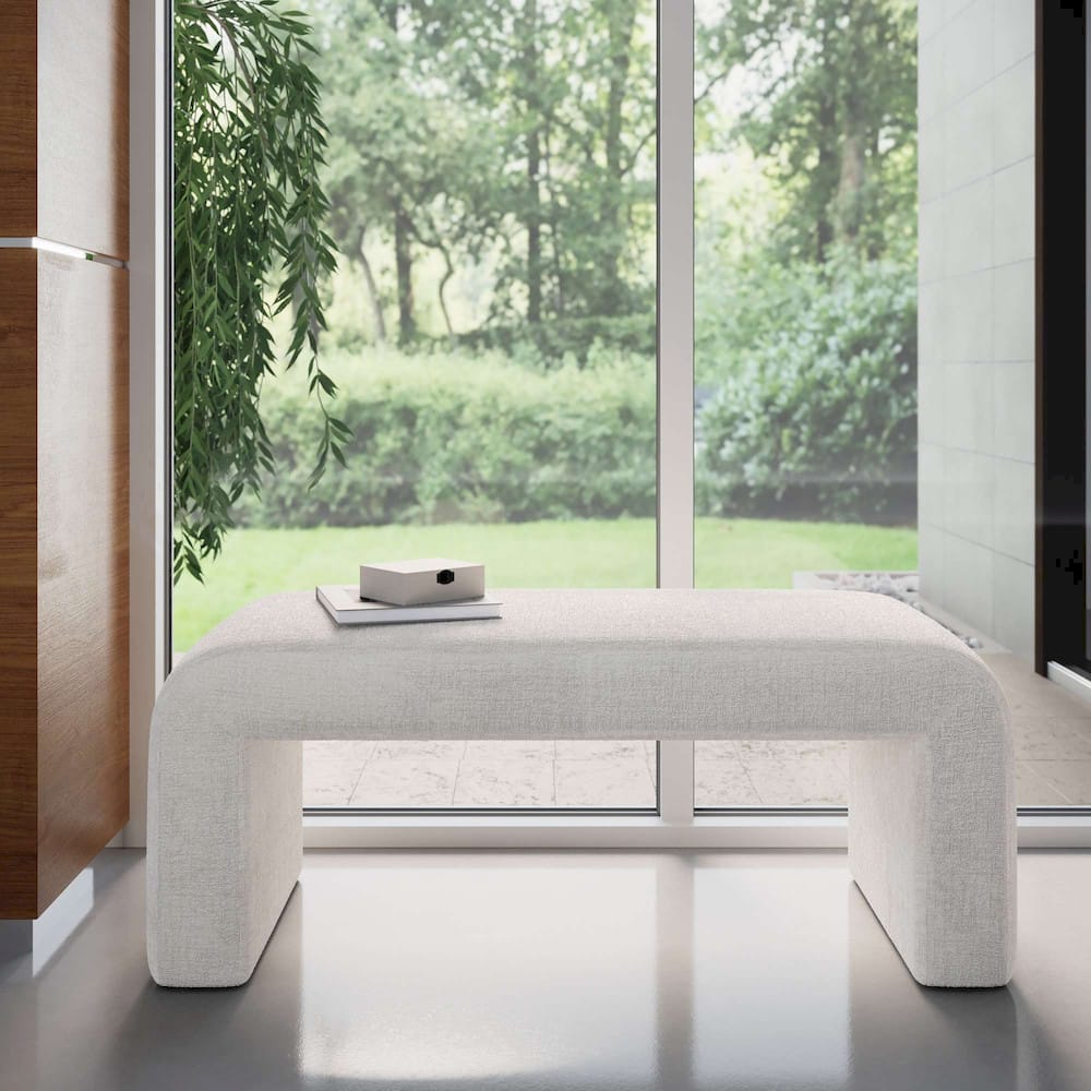 Jofran - Sophia Modern Luxury Curved Upholstered Jacquard Bench - Small, Natural - SOPHIA-BN-SMNAT view 4