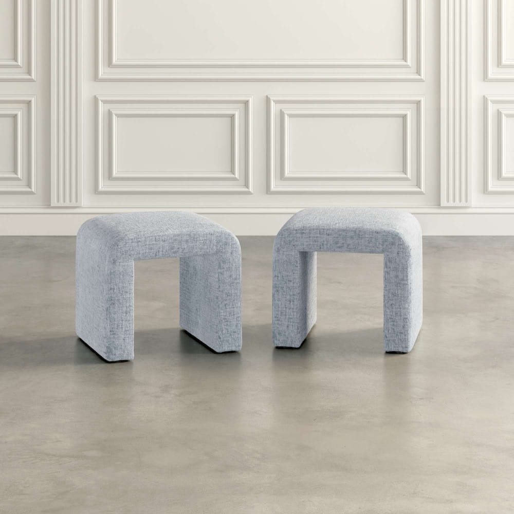 Jofran - Sophia Modern Luxury Curved Upholstered Jacquard Petite Ottoman Bench (Set of 2) Blue - SOPHIA-BN-PTBLU view 4