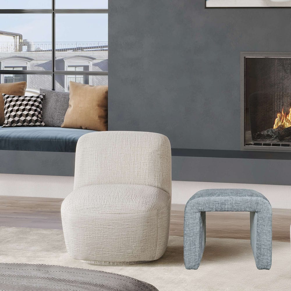 Jofran - Sophia Modern Luxury Curved Upholstered Jacquard Petite Ottoman Bench (Set of 2) Blue - SOPHIA-BN-PTBLU view 5