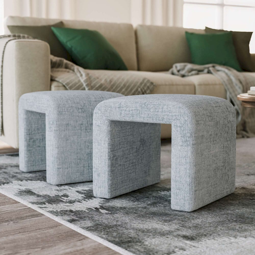 Jofran - Sophia Modern Luxury Curved Upholstered Jacquard Petite Ottoman Bench (Set of 2) Blue - SOPHIA-BN-PTBLU view 10