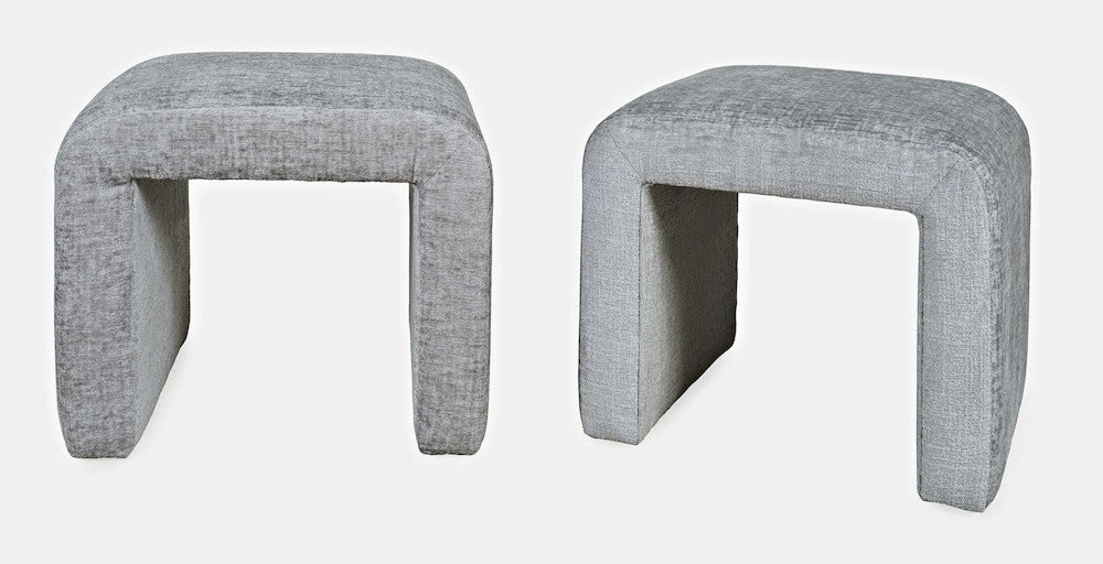 Jofran - Sophia Modern Luxury Curved Upholstered Jacquard Petite Ottoman Bench (Set of 2) Grey - SOPHIA-BN-PTGRY view 3