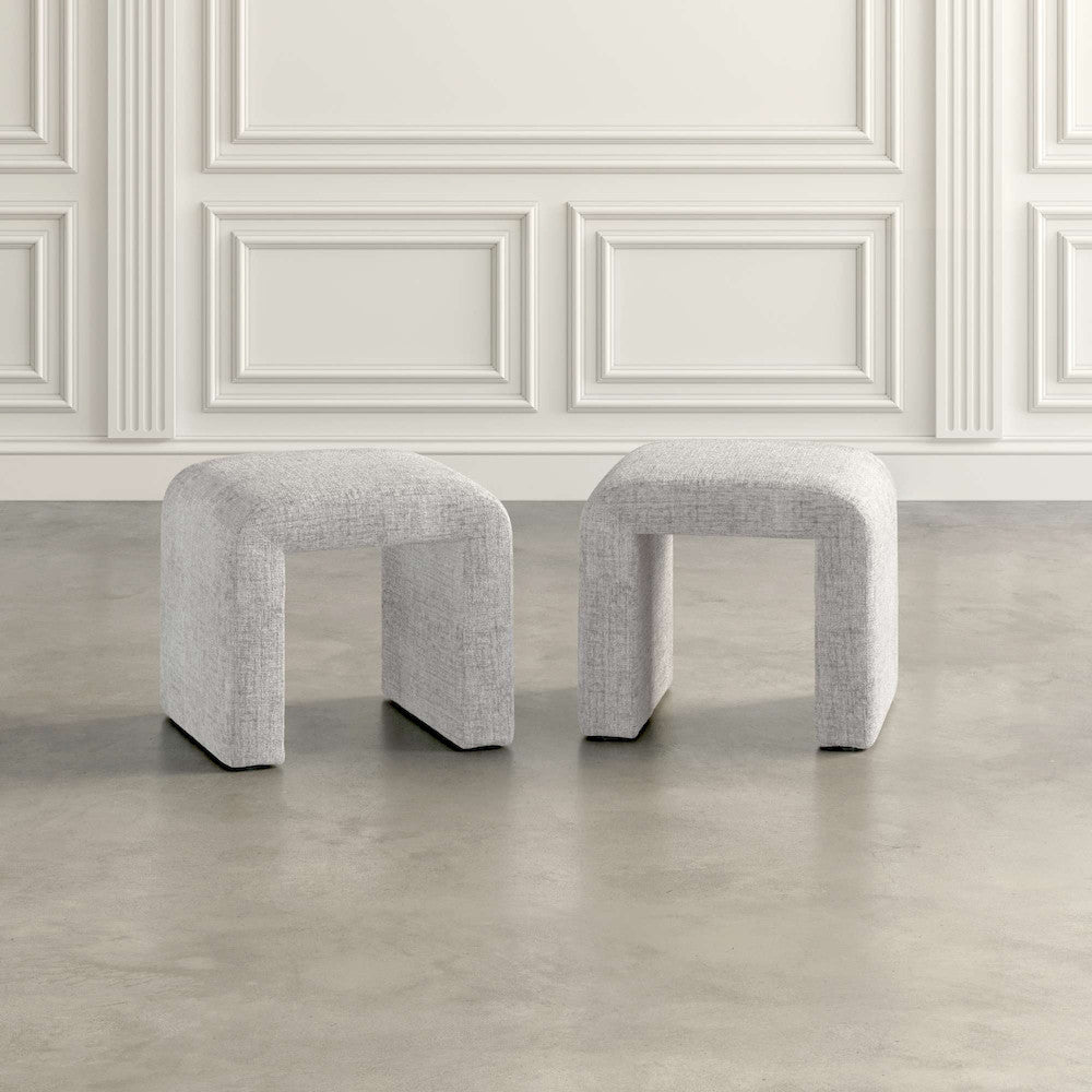 Jofran - Sophia Modern Luxury Curved Upholstered Jacquard Petite Ottoman Bench (Set of 2) Grey - SOPHIA-BN-PTGRY view 4