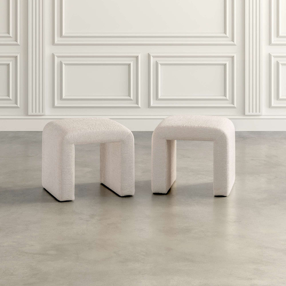 Jofran - Sophia Modern Luxury Curved Upholstered Jacquard Petite Ottoman Bench (Set of 2) Natural - SOPHIA-BN-PTNAT view 4