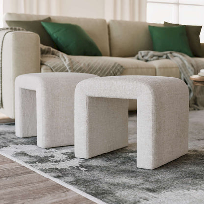 Jofran - Sophia Modern Luxury Curved Upholstered Jacquard Petite Ottoman Bench (Set of 2) Natural - SOPHIA-BN-PTNAT view 10