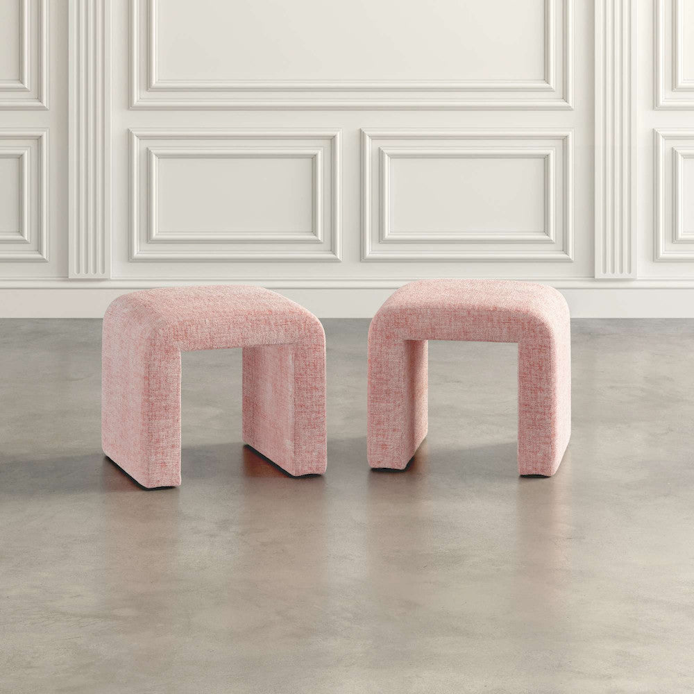 Jofran - Sophia Modern Luxury Curved Upholstered Jacquard Petite Ottoman Bench (Set of 2) Pink - SOPHIA-BN-PTPNK view 4