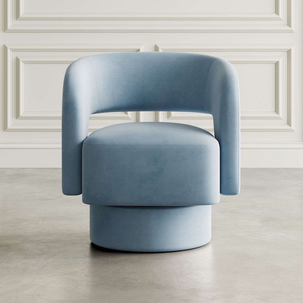 Jofran - Sutton Mid-Century Modern Upholstered Split-Back Curved Sculpture Swivel Accent Chair - Blue - SUTTON-SW-BLUE view 4