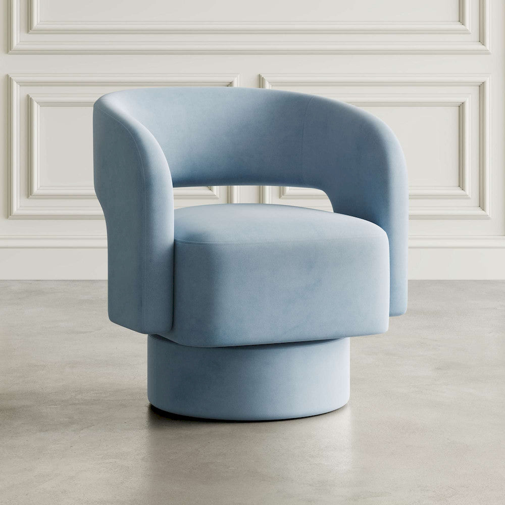 Jofran - Sutton Mid-Century Modern Upholstered Split-Back Curved Sculpture Swivel Accent Chair - Blue - SUTTON-SW-BLUE view 5