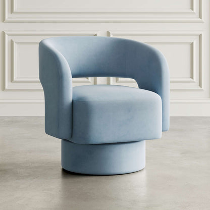 Jofran - Sutton Mid-Century Modern Upholstered Split-Back Curved Sculpture Swivel Accent Chair - Blue - SUTTON-SW-BLUE view 5
