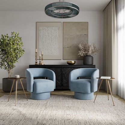 Jofran - Sutton Mid-Century Modern Upholstered Split-Back Curved Sculpture Swivel Accent Chair - Blue - SUTTON-SW-BLUE view 6
