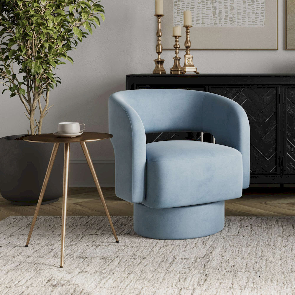 Jofran - Sutton Mid-Century Modern Upholstered Split-Back Curved Sculpture Swivel Accent Chair - Blue - SUTTON-SW-BLUE view 10