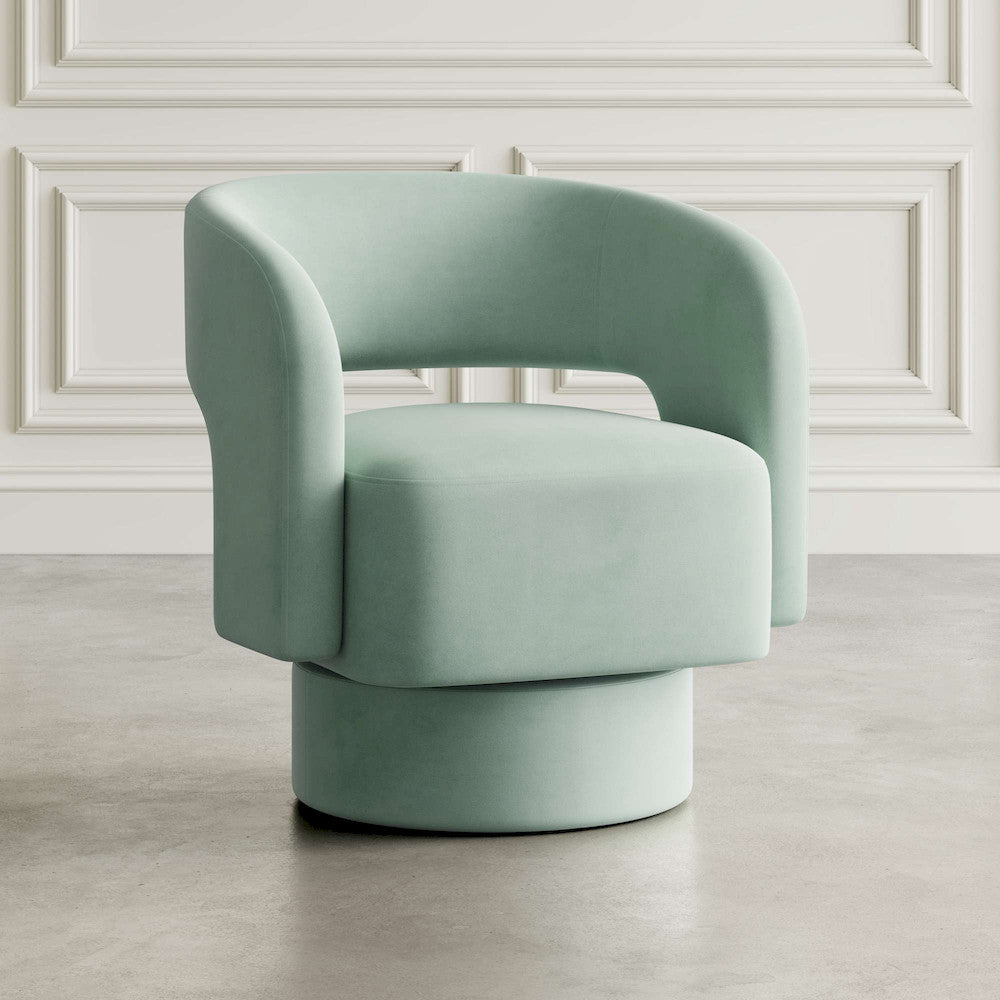 Jofran - Sutton Mid-Century Modern Upholstered Split-Back Curved Sculpture Swivel Accent Chair - Mint - SUTTON-SW-MINT view 5