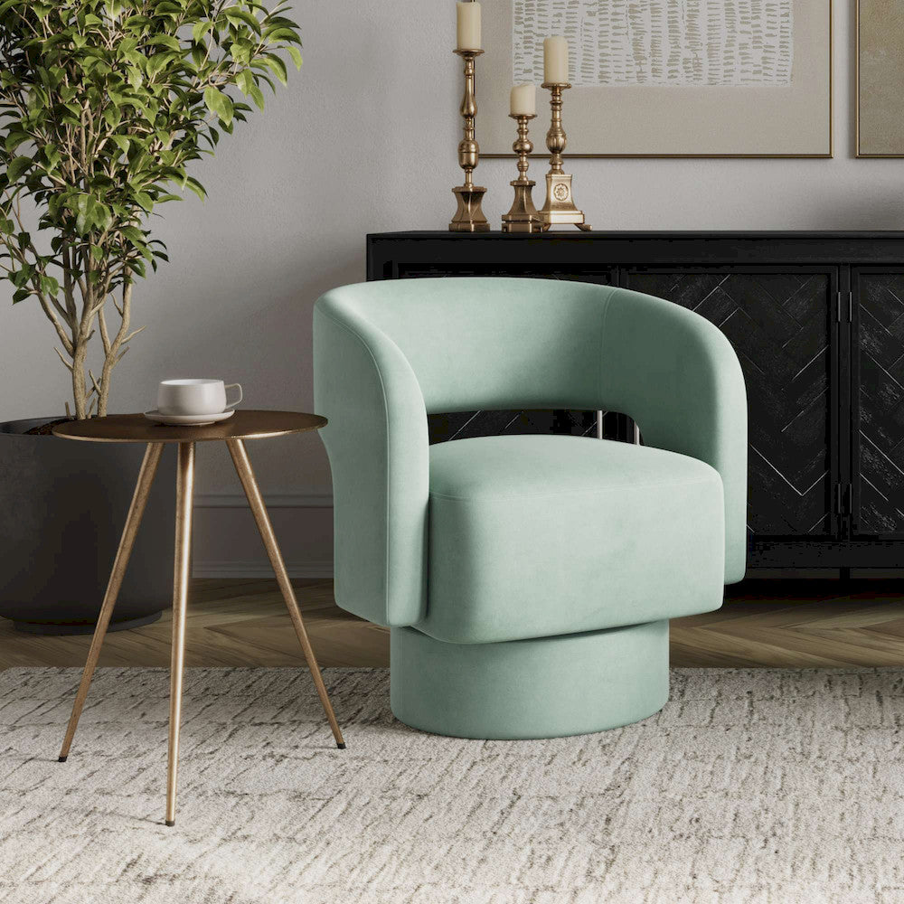 Jofran - Sutton Mid-Century Modern Upholstered Split-Back Curved Sculpture Swivel Accent Chair - Mint - SUTTON-SW-MINT view 10