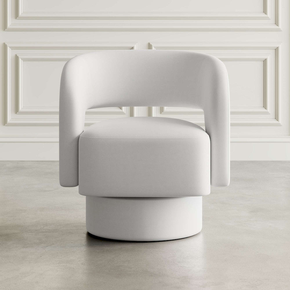 Jofran - Sutton Mid-Century Modern Upholstered Split-Back Curved Sculpture Swivel Accent Chair - Natural - SUTTON-SW-NATURAL view 4