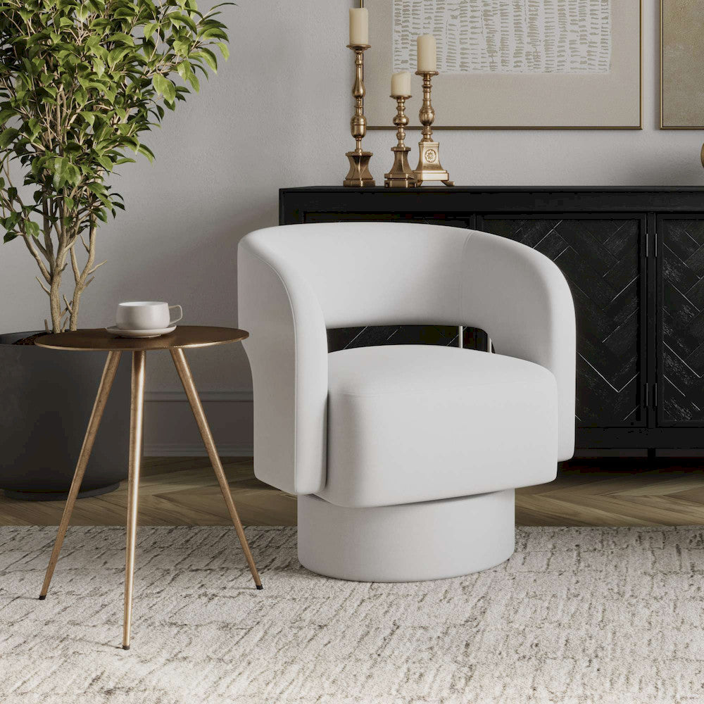 Jofran - Sutton Mid-Century Modern Upholstered Split-Back Curved Sculpture Swivel Accent Chair - Natural - SUTTON-SW-NATURAL view 10