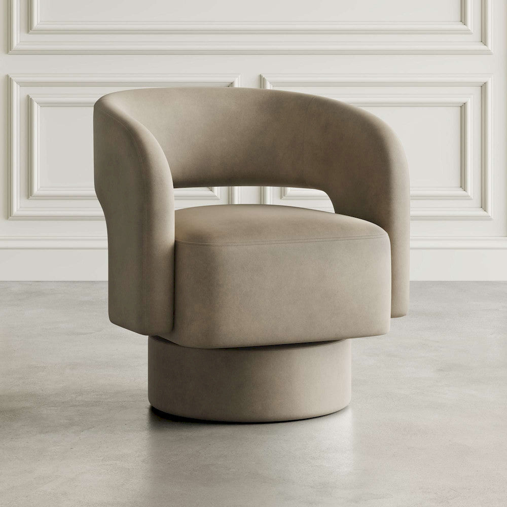 Jofran - Sutton Mid-Century Modern Upholstered Split-Back Curved Sculpture Swivel Accent Chair - Sand - SUTTON-SW-SAND view 5