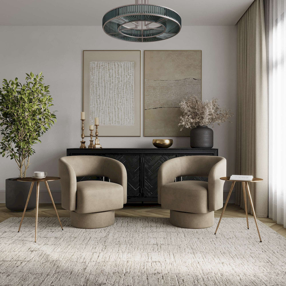 Jofran - Sutton Mid-Century Modern Upholstered Split-Back Curved Sculpture Swivel Accent Chair - Sand - SUTTON-SW-SAND view 6
