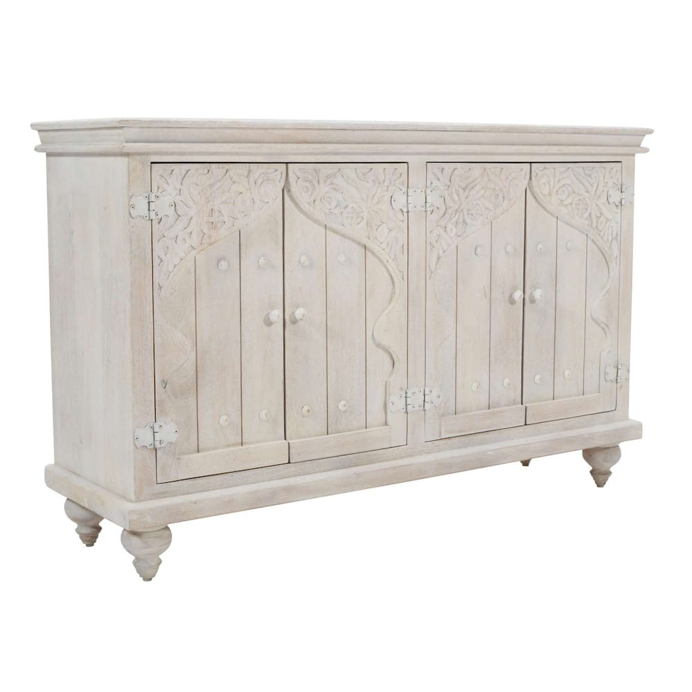 Jofran - Taj 60in Hand Carved Solid Wood Global Bohemian Four-Door Sideboard Cabinet - 2357-60 view 3