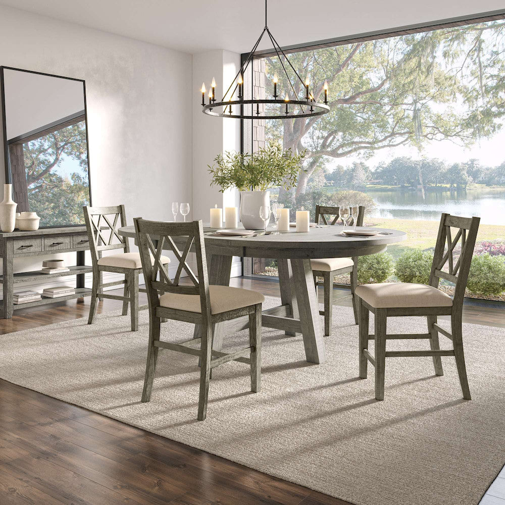 Jofran - Telluride Contemporary Rustic Farmhouse Five Piece Counter Height Dining Table Set with Cross Back Stools, Driftwood Grey - 2231-54C-5UXB view 10