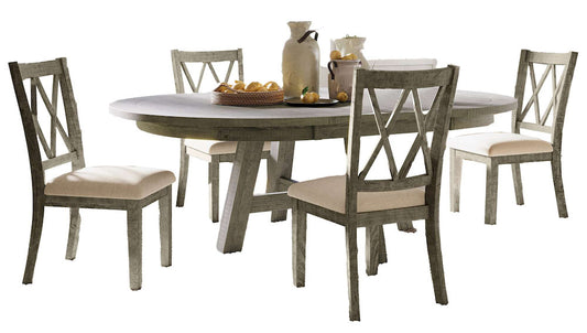 Jofran - Telluride Contemporary Rustic Farmhouse Five Piece Dining Table Set with Cross Back Chairs, Driftwood Grey - 2231-54D-5UXB view 1
