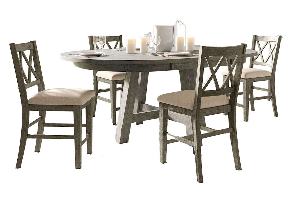 Jofran - Telluride Contemporary Rustic Farmhouse Five Piece Dining Table Set with Cross Back Chairs, Driftwood Grey - 2231-54D-5UXB view 2