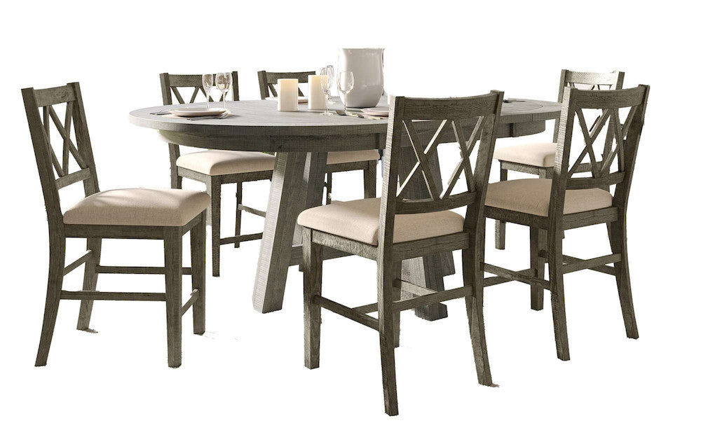 Jofran - Telluride Contemporary Rustic Farmhouse Seven Piece Counter Height Dining Table Set with Cross Back Stools, Driftwood Grey - 2231-54C-7UXB view 1